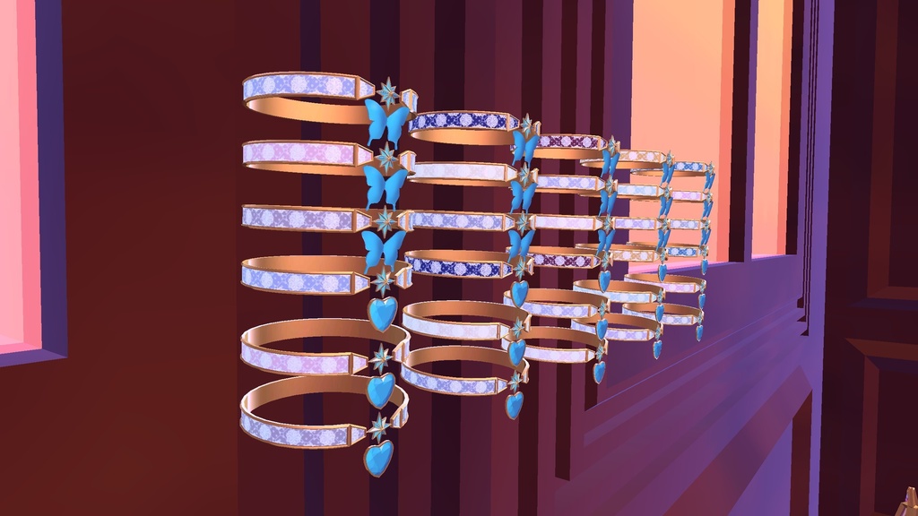 VRChat想定 フラワーレースの蝶々とハートのチョーカー 30種セット