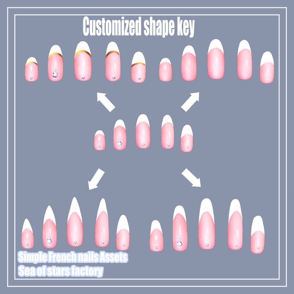 VRChat想定 ぷっくりシンプルフレンチネイルアセット(オーディオリンク対応)複数アバター対応