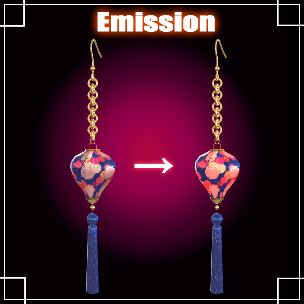 VRC想定 耳元を淡く照らすランタンイヤリングアセット