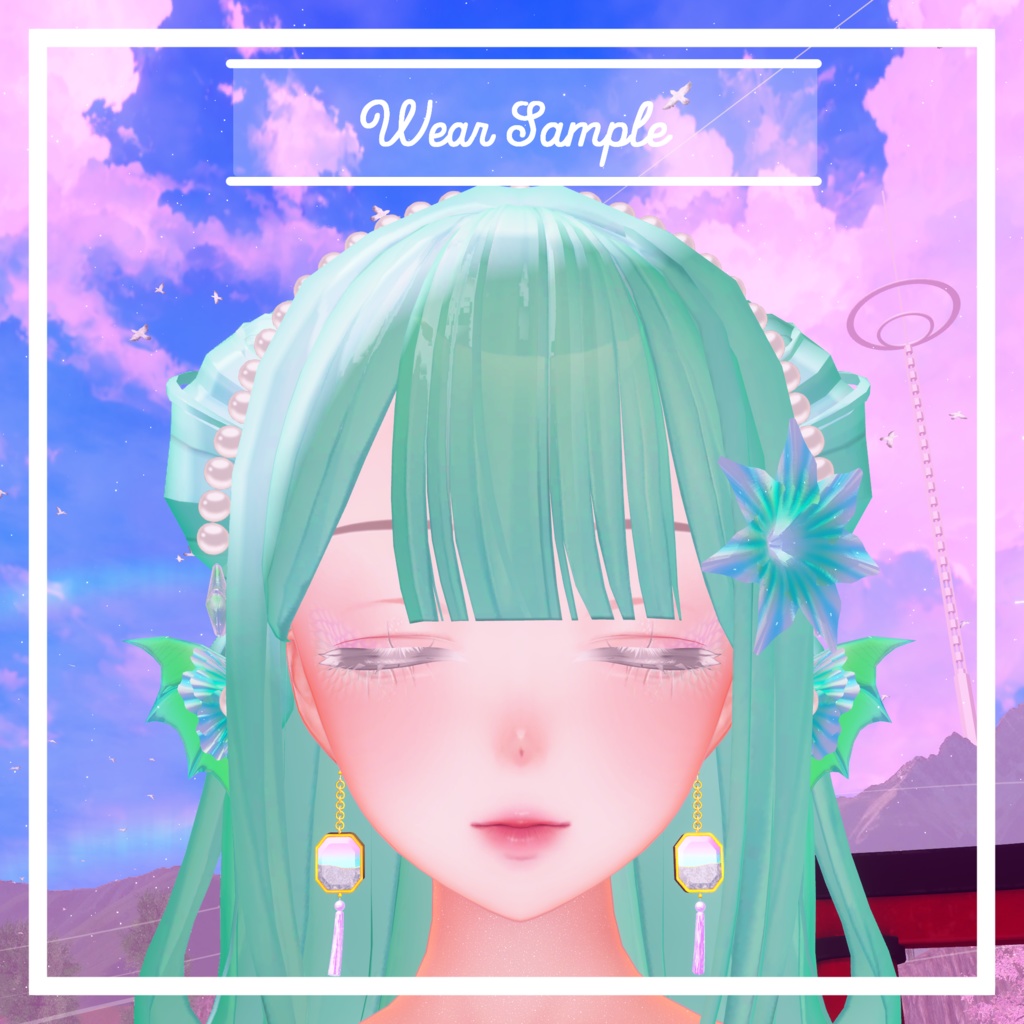 VRChat想定 マーブルストーンイヤリングアセット