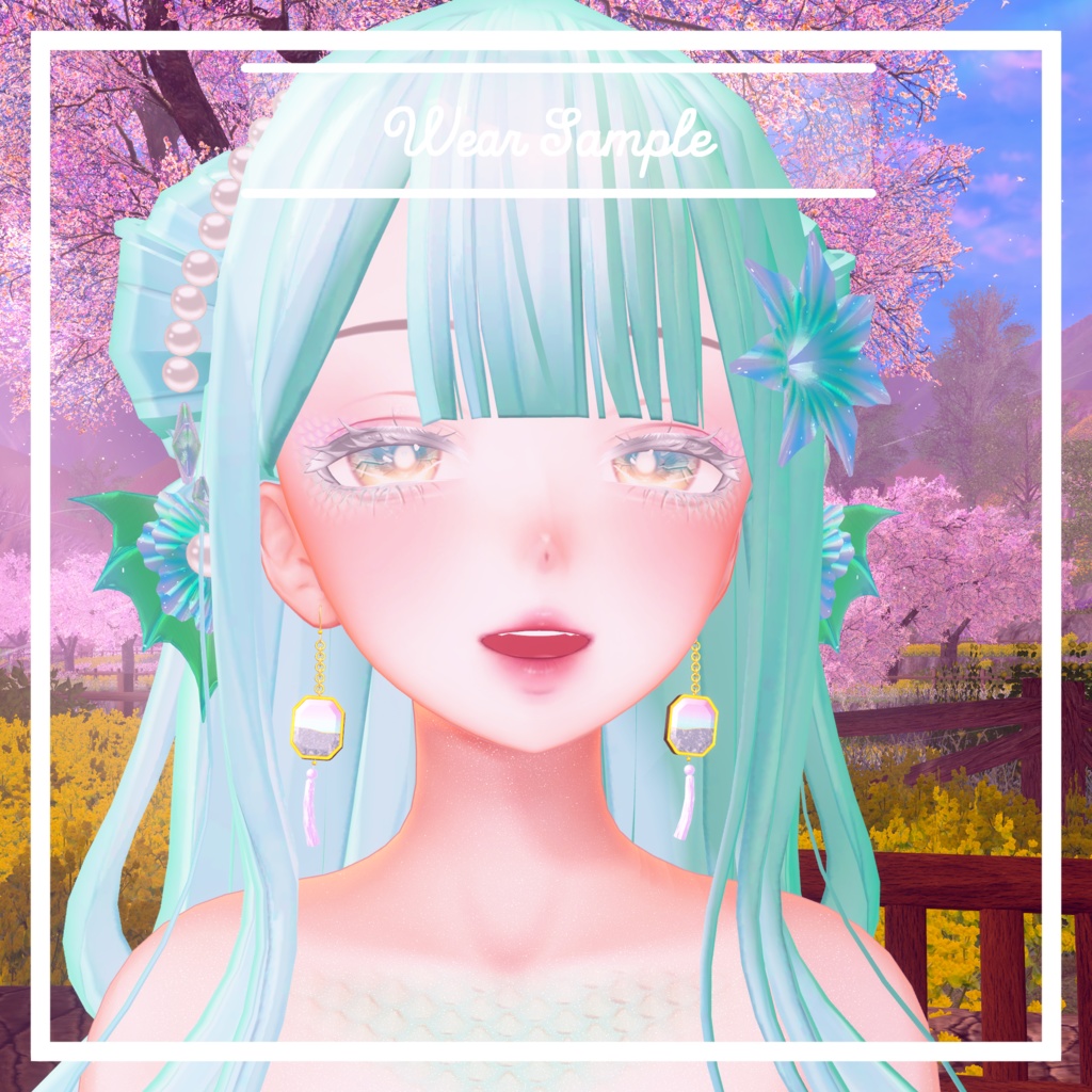 VRChat想定 マーブルストーンイヤリングアセット