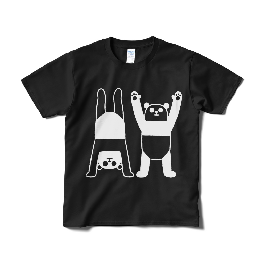 バンザイパンダと逆立ちパンダ【Tシャツ（短納期）ブラック】
