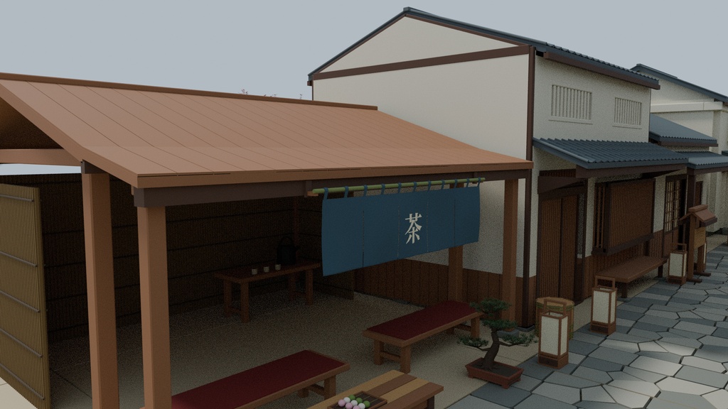 和風の街 3D素材集|建物・内装・小物 103点(FBX / GLB / OBJ / blend)