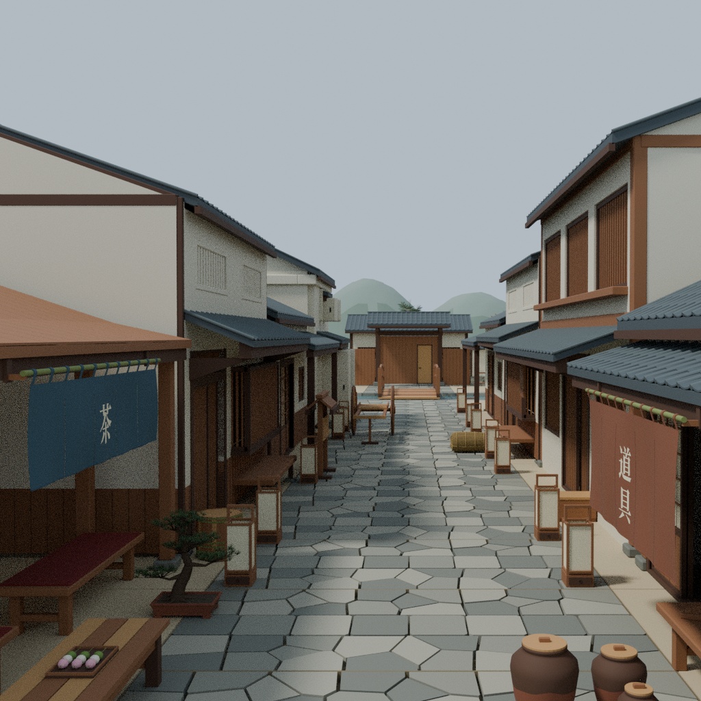 和風の街 3D素材集｜建物・内装・小物 103点（FBX / GLB / OBJ / blend）