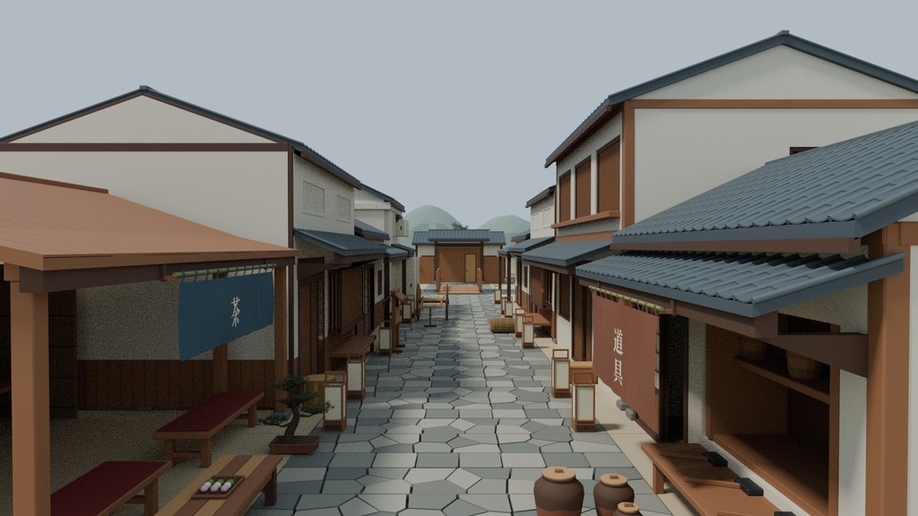 和風の街 3D素材集|建物・内装・小物 103点(FBX / GLB / OBJ / blend)