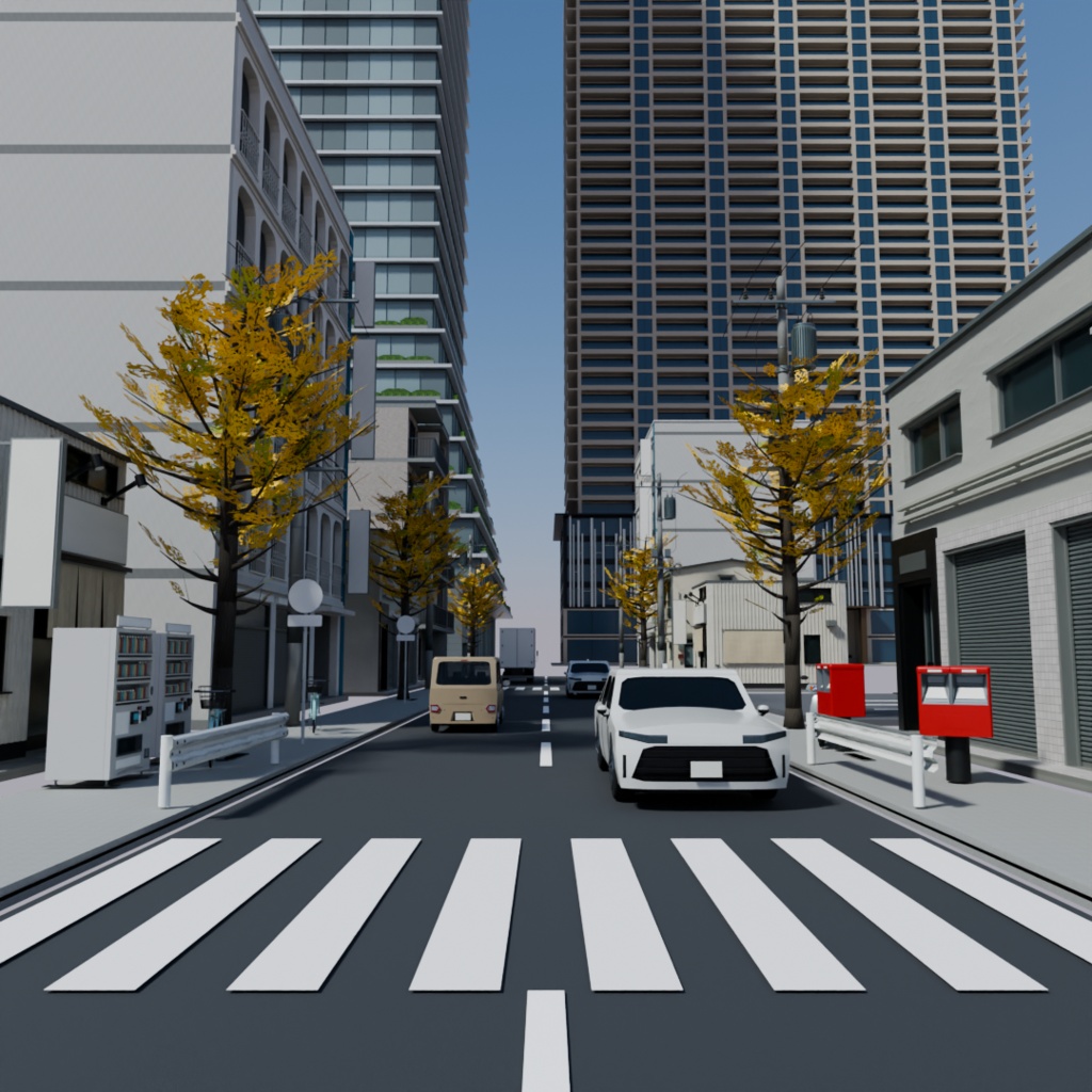 今の東京の街並み 3D素材集|建物・内装・乗り物・街の小物 70点(blend / GLB / FBX)