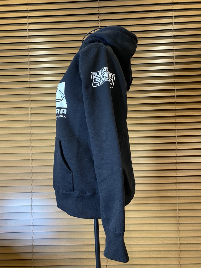 【島原守護神しまばらん】12.4oz パーカー【黒×白 両袖印刷】