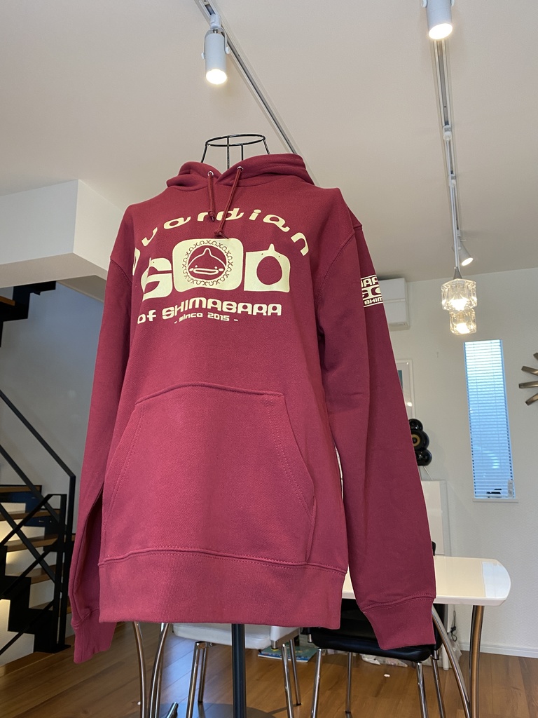 【島原守護神しまばらん】8.4oz パーカー【黒xアイボリー 片袖印刷】