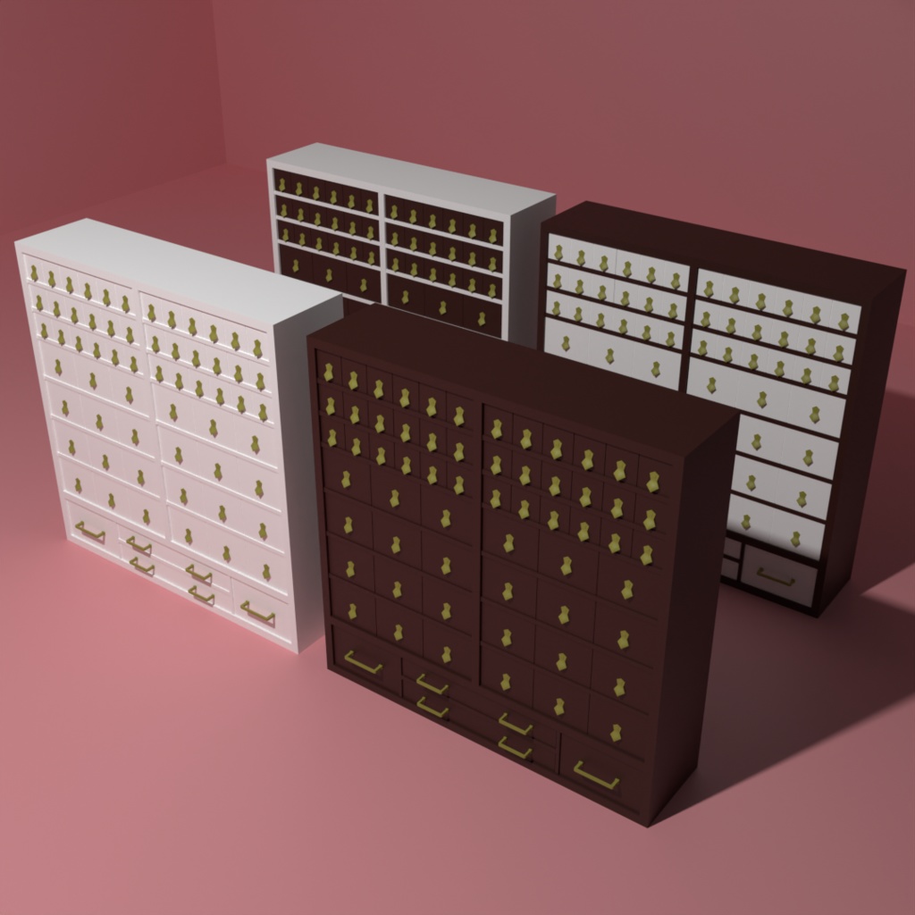 【シンプル】キャビネット&チェストセット+薬棚【可愛い】