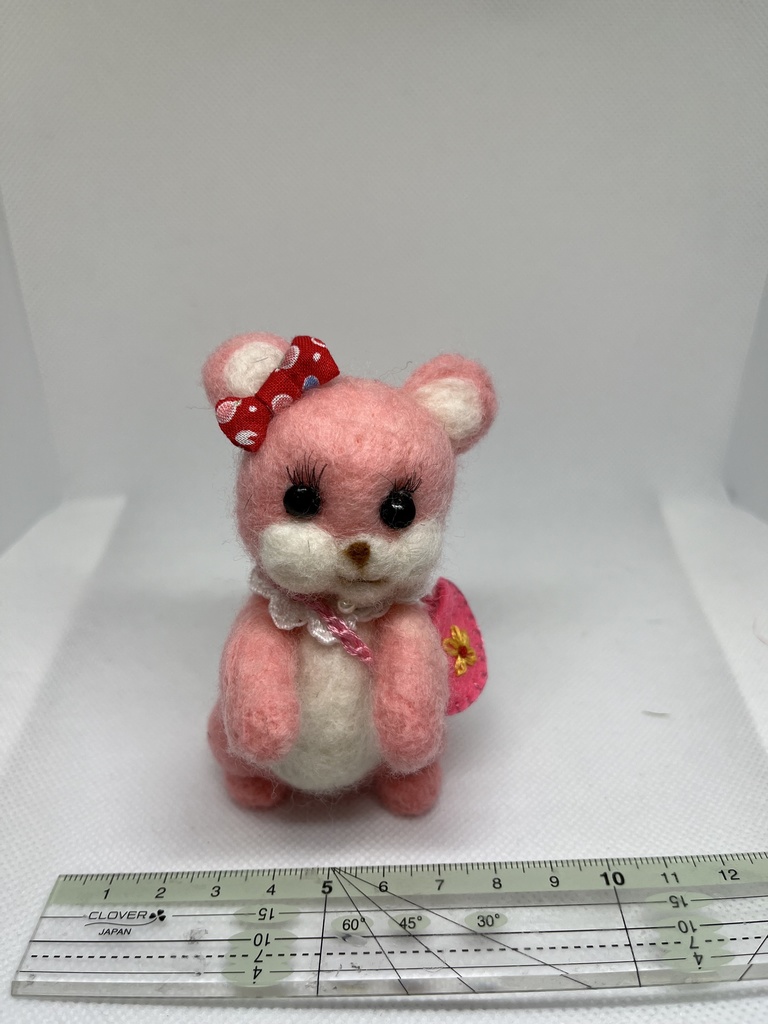 ★羊毛フェルトのレトロくまちゃん単体のみ(ピンク)★(オプションもどうぞ)