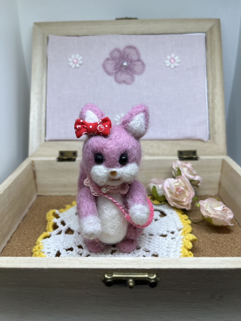 ★羊毛フェルトのレトロきつねちゃん単体のみ★（オプションもどうぞ）
