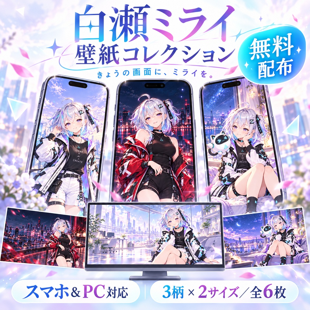 【無料】白瀬ミライ 壁紙コレクション｜スマホ・PC用 全6枚