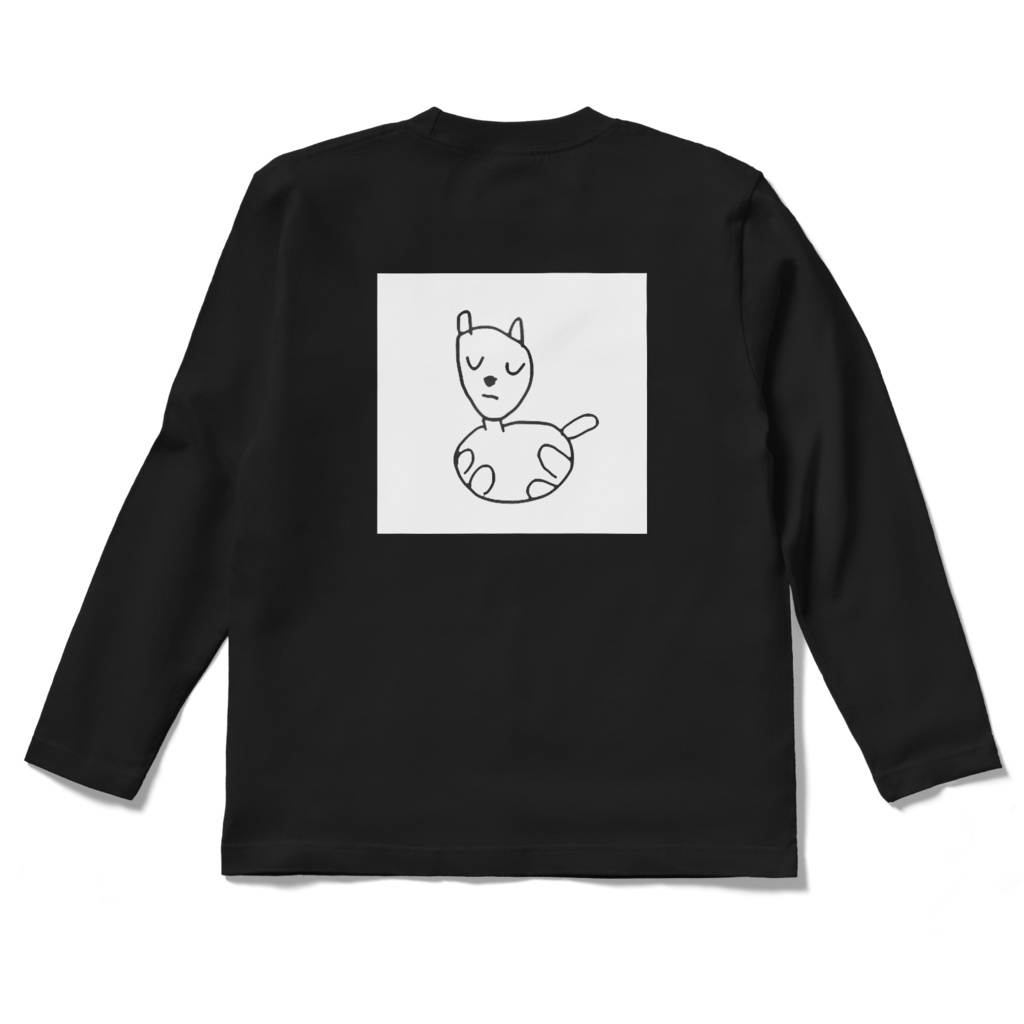 【HETAKUSO】まるまって寝るネコTシャツ(長袖)・ブラック
