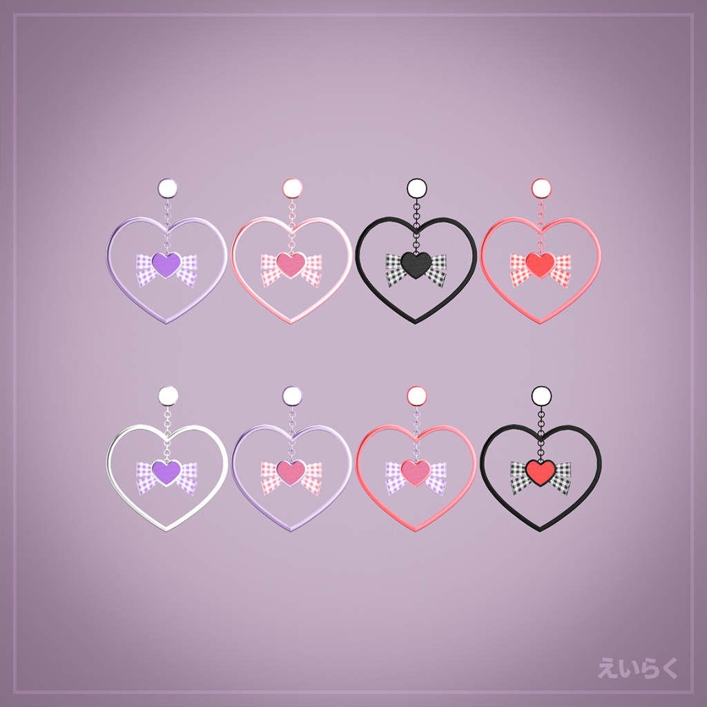 【VRChat想定】ハートリボンイヤリング Heart Ribbon Earring