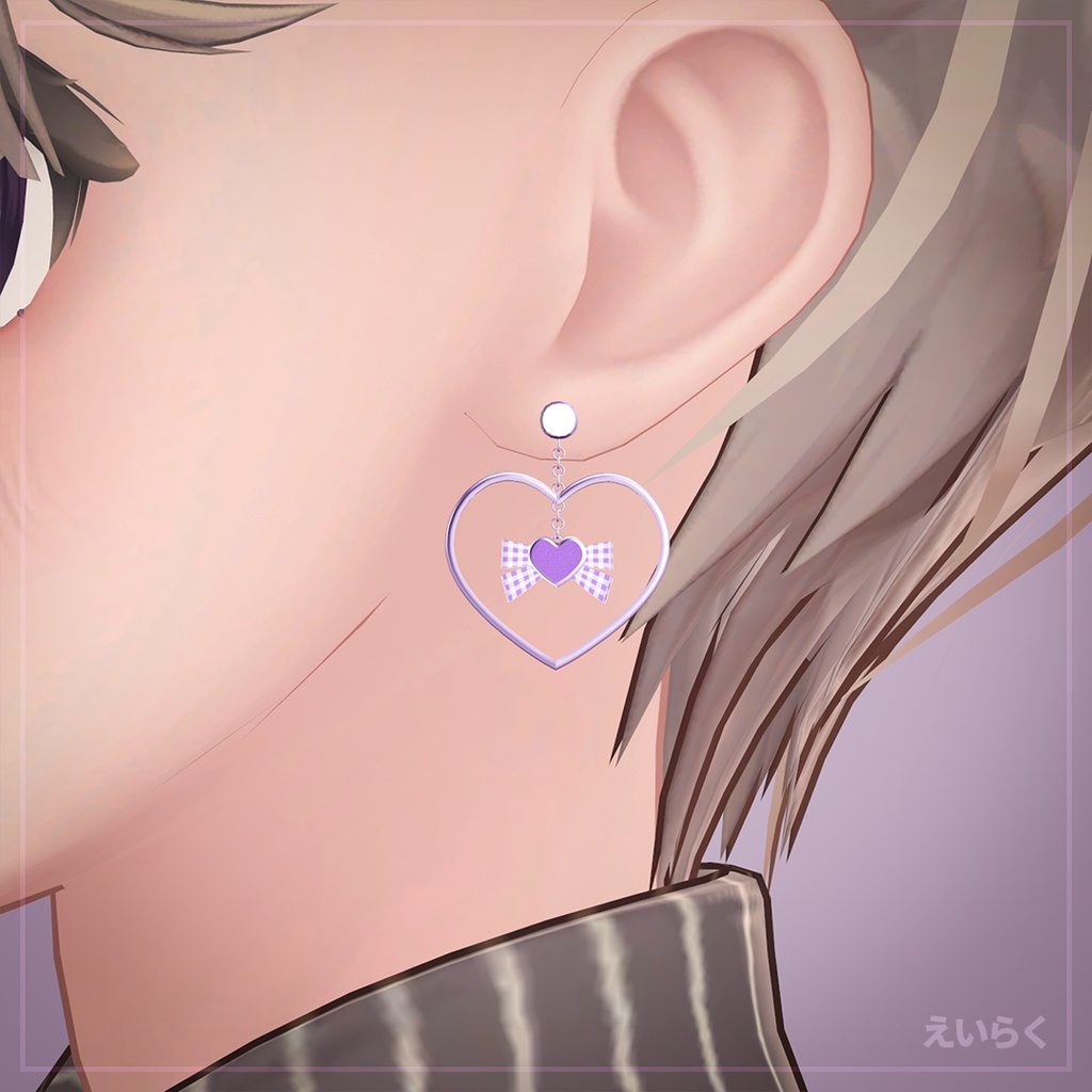 【VRChat想定】ハートリボンイヤリング Heart Ribbon Earring
