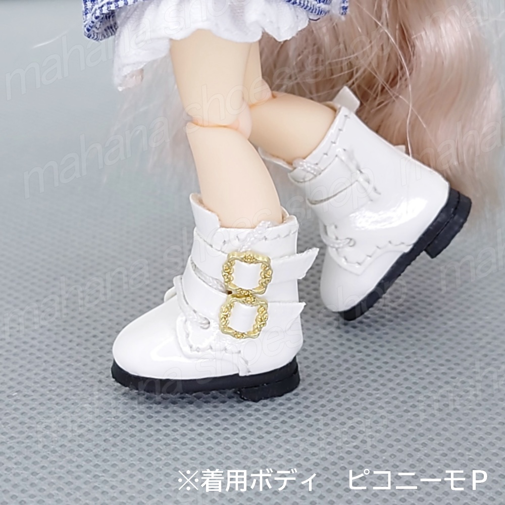 1/12 オビツ11 靴 ダブルベルト 編み上げ ブーツ ピュアホワイト ねんどろいど ピコニーモ メガミデバイス 30MS 創彩少女庭園