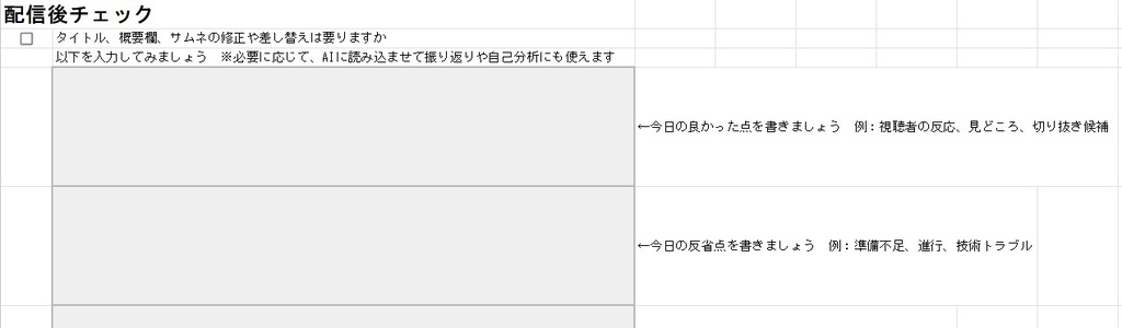ゲーム配信チェックシート|配信前後の振り返り用