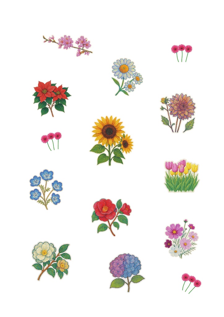 点描画風 花イラスト素材集 12種類【印刷OK・PDF】