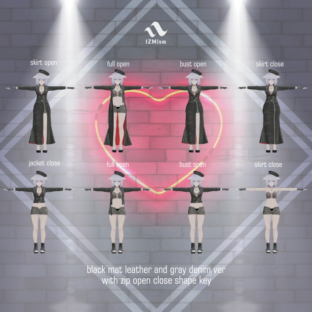 【桔梗ちゃん対応】ライダースドレス10点セット dark leather riders dress 10 set for VRchat