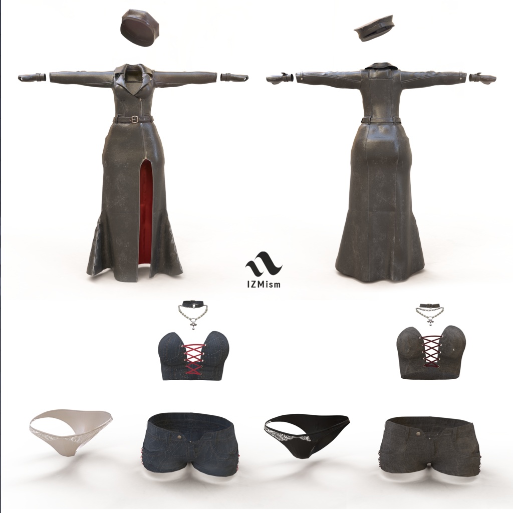 【桔梗ちゃん対応】ライダースドレス10点セット dark leather riders dress 10 set for VRchat