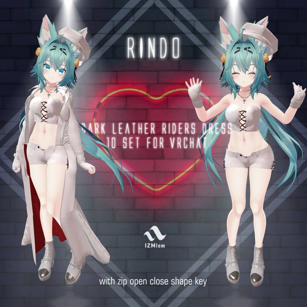 【竜胆ちゃん対応】ライダースドレス10点セット  dark leather riders dress 10 set for VRchat