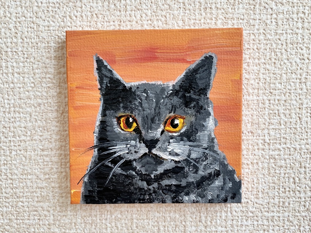 猫　ミニキャンバス　アクリル画