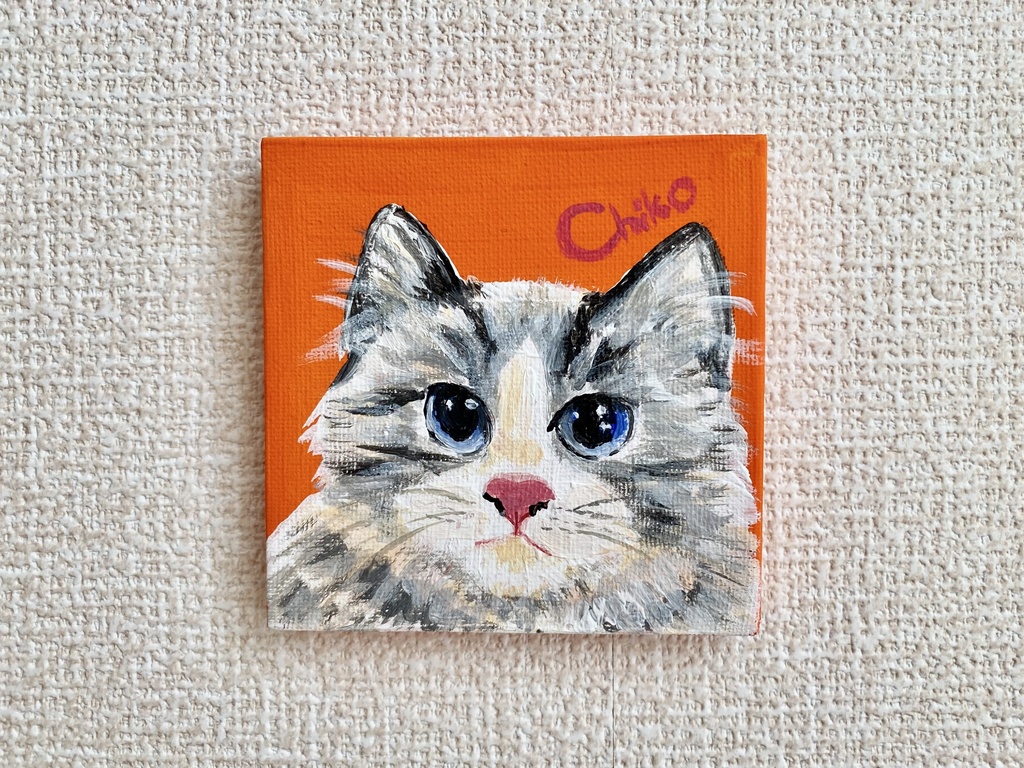 猫　ミニキャンバス　アクリル画