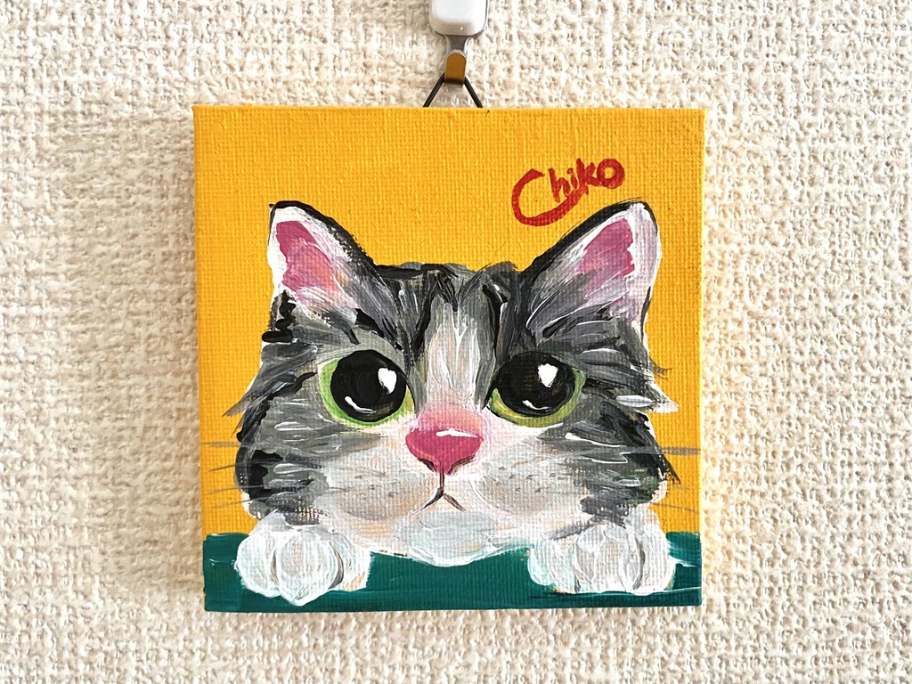 猫　ミニキャンバス　アクリル画