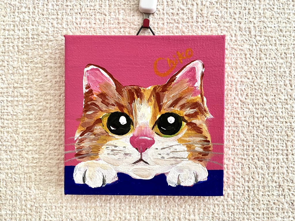 猫　ミニキャンバス　アクリル画
