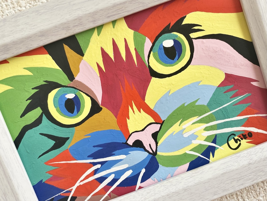 猫 水彩画 額縁付き 卓上・壁掛け