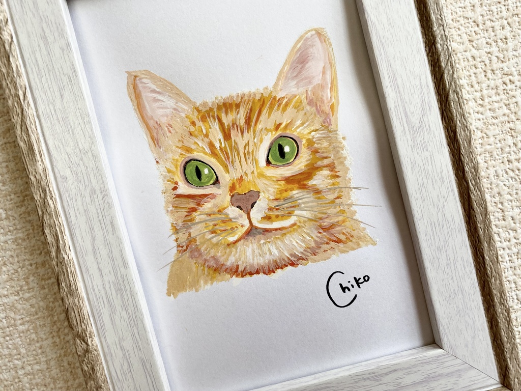 猫 水彩画 額縁付き 卓上・壁掛け