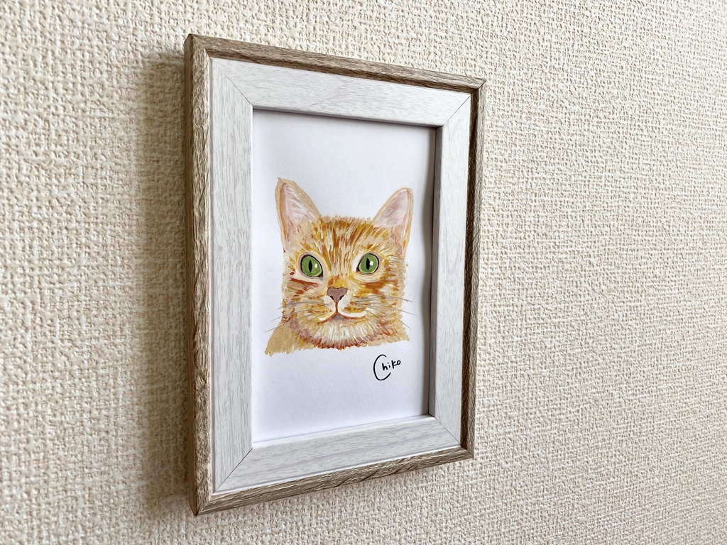 猫 水彩画 額縁付き 卓上・壁掛け