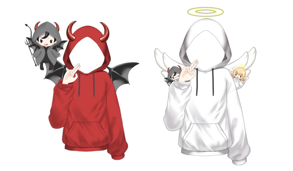 カスタム【悪魔天使フードパーカー】+ハンドトラッキング+天使悪魔のマスコット付き【VTS】