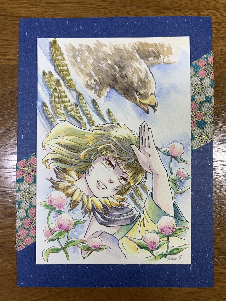 水彩画『暁月』（フレームレス台紙付き）