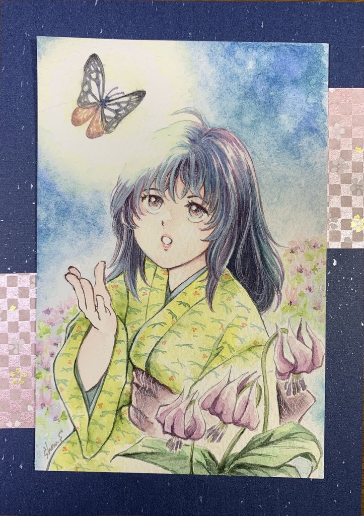 水彩画『沙夜』（フレームレス台紙付き）