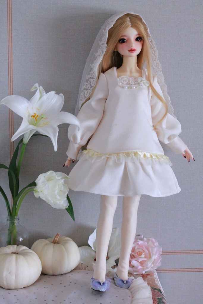 シルクのお部屋着ふんわりワンピ(ホワイト)