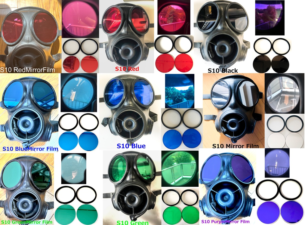 イギリス軍S10ガスマスク用外付けレンズ&カバー 赤/黒/銀/青/緑/紫