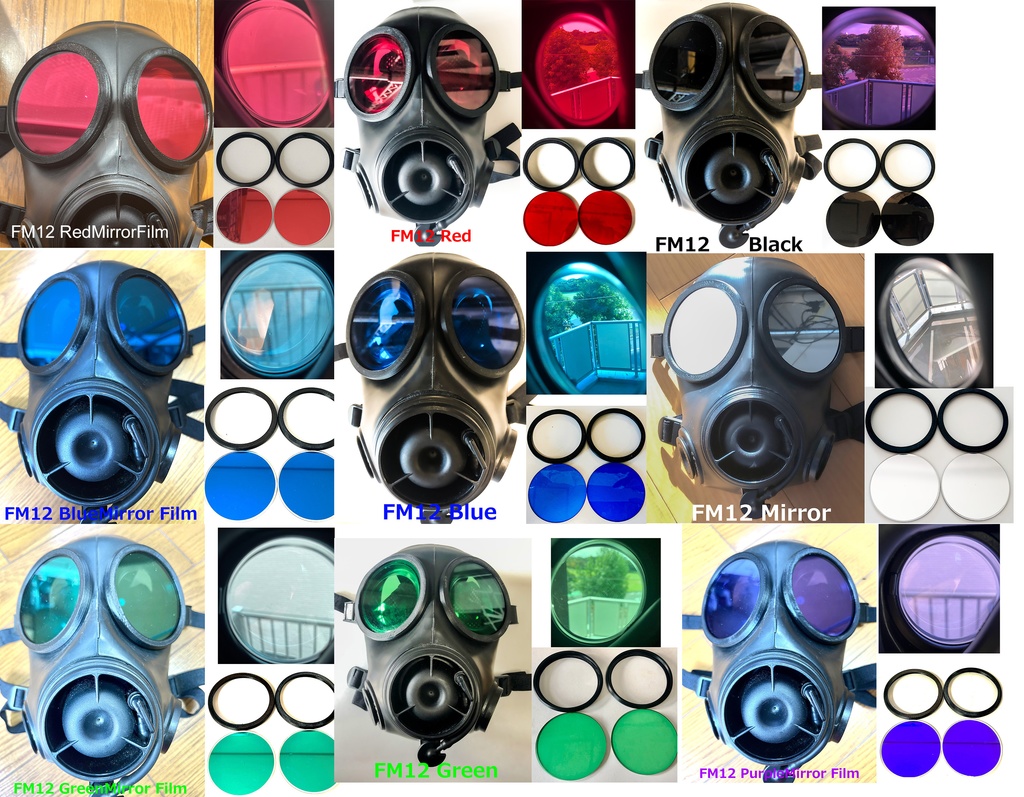 イギリス軍FM12ガスマスク用外付けレンズ&カバー 赤/黒/銀/青/緑/紫