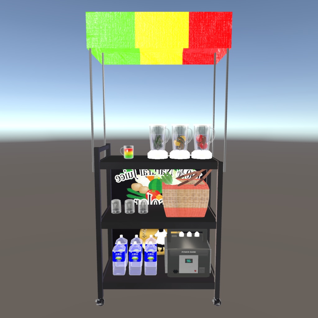【無料】【オリジナル3Dモデル】『野菜ジュース販売ワゴン』