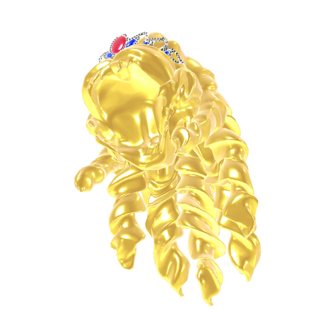 【無料】【オリジナル3Dアクセサリ】『某王妃のような金髪縦ロールヘア』 孔雀扇子のおまけ付き