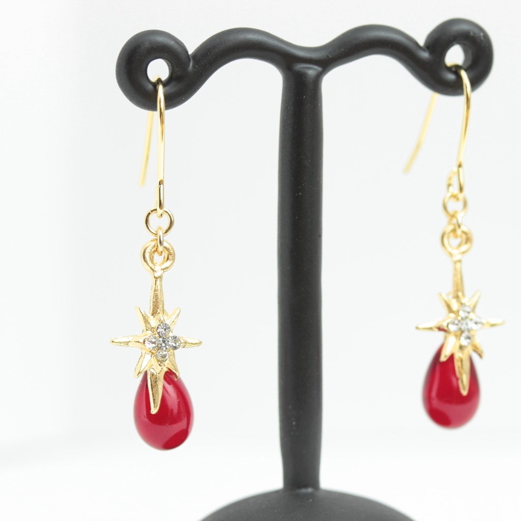 チェコビーズ×STAR~チェリー~(302) ピアス/イヤリング/ノンホールピアス/樹脂ピアス