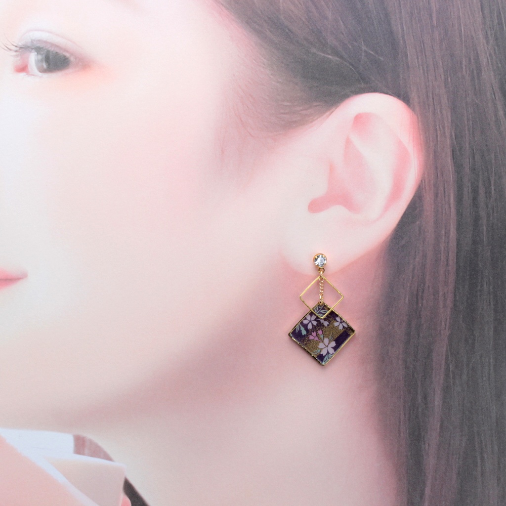 ダブルスクエア~紫金~(392) ピアス/ノンホールピアス/樹脂ピアス