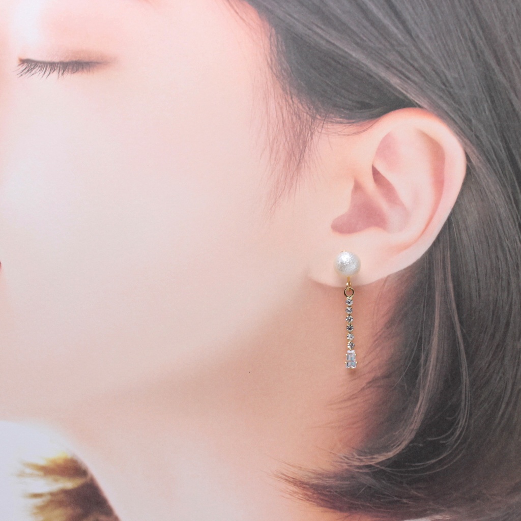 コットンパールにストーン(395) ピアス/ノンホールピアス/樹脂ピアス