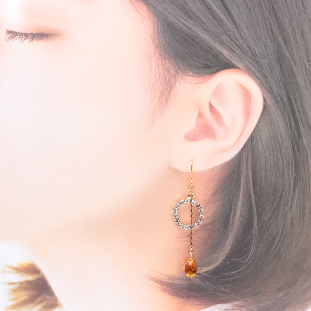 CRYSTAL×DROP~HoneyYellow~(424) ピアス/イヤリング/ノンホールピアス/樹脂ピアス