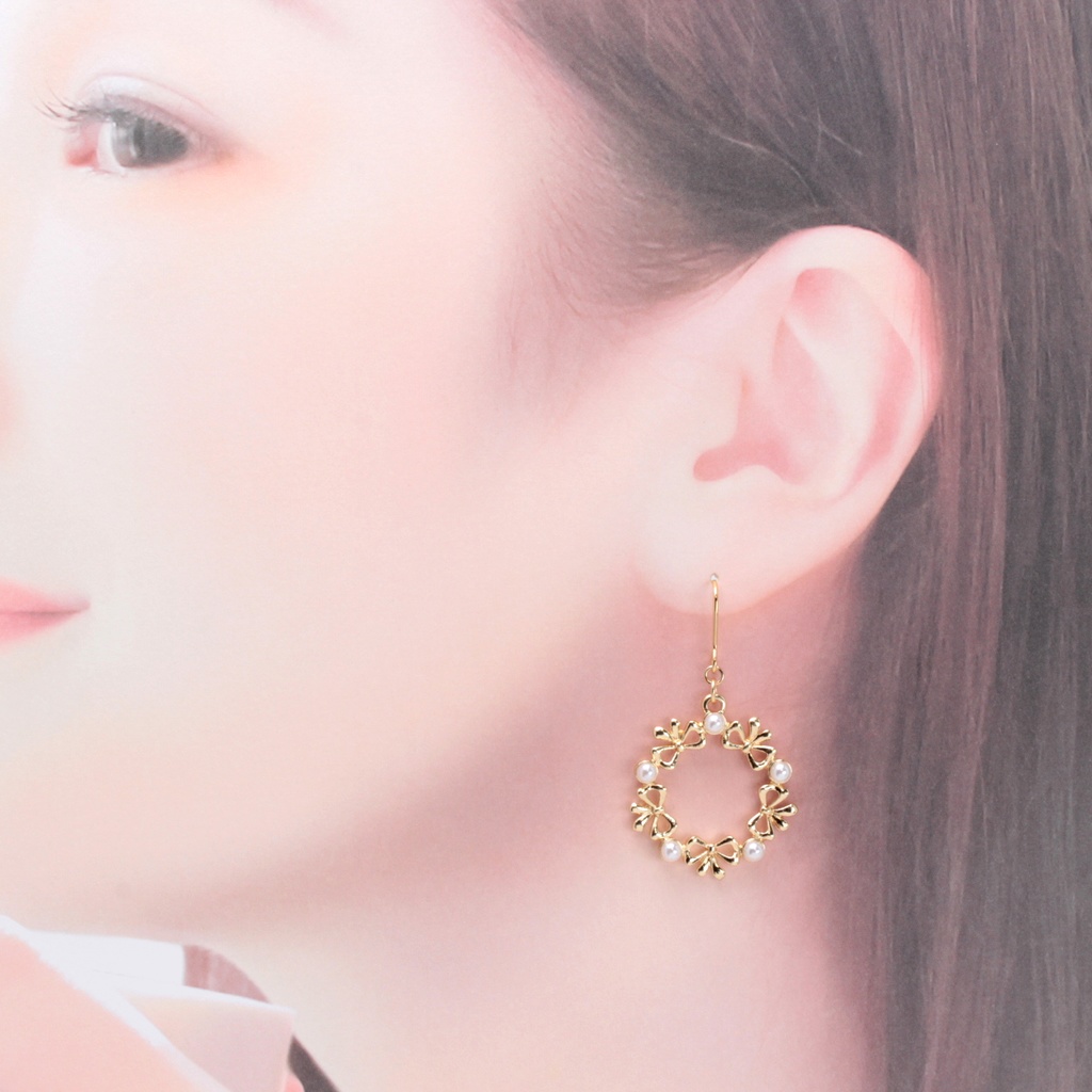 Ribbon Circle(453) ピアス/イヤリング/ノンホールピアス/樹脂ピアス