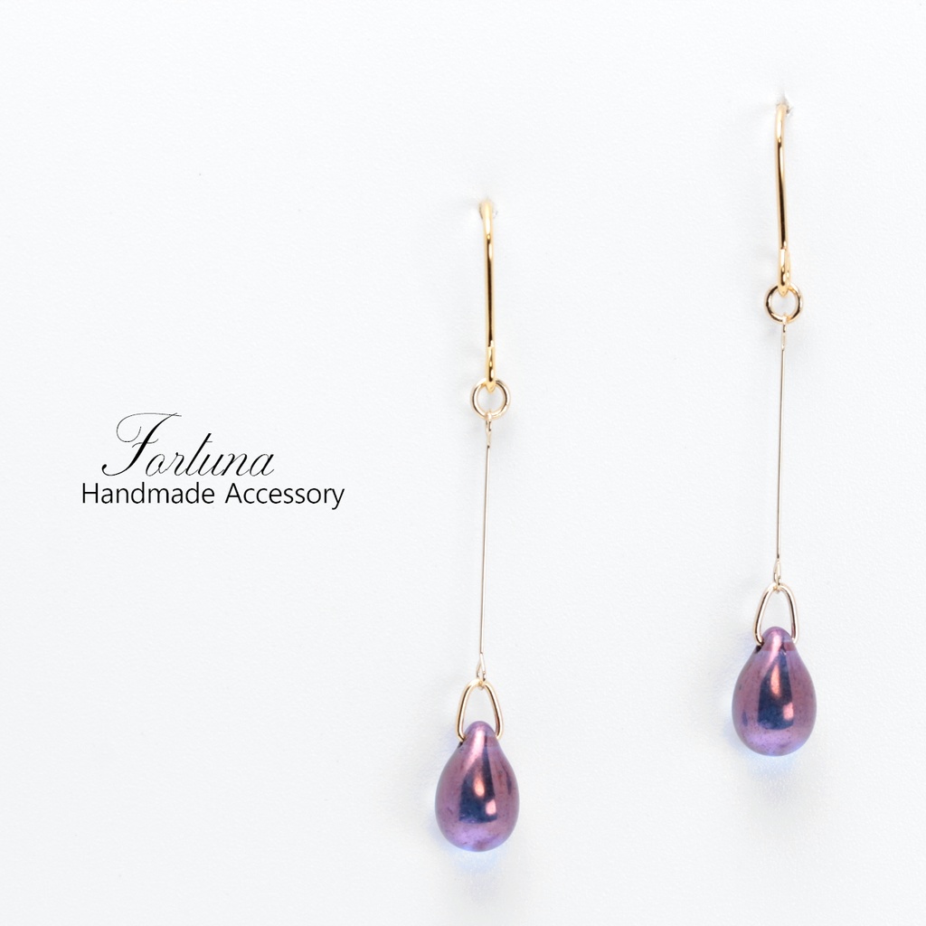 揺れるチェコドロップ~PURPLE~(511) ピアス/イヤリング/ノンホールピアス/樹脂ピアス