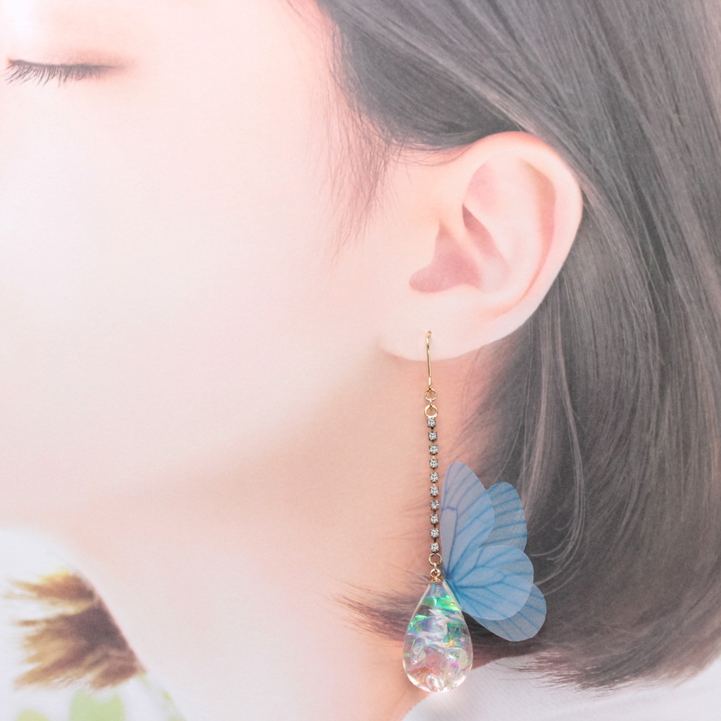 雫に蝶~幻想空~(572) ピアス/イヤリング/ノンホールピアス/樹脂ピアス