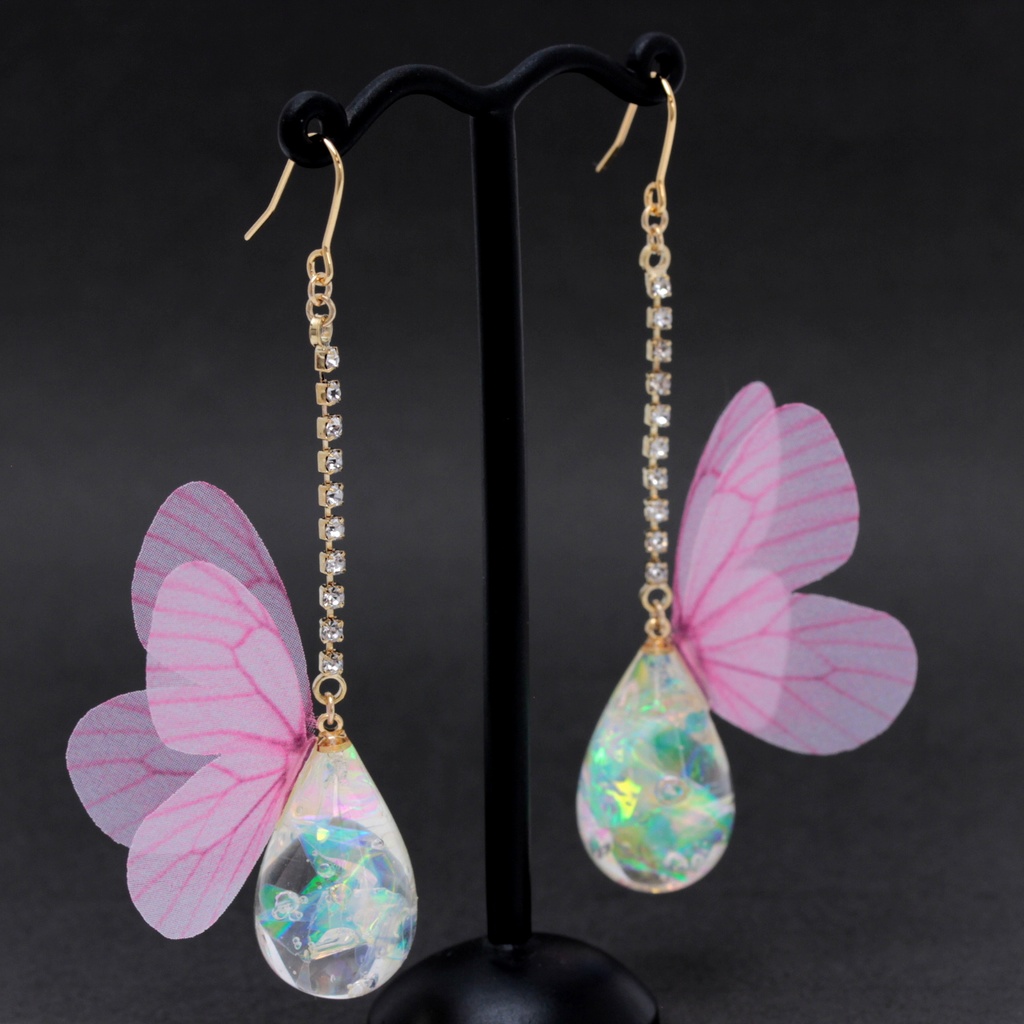雫に蝶~幻想桃~(573) ピアス/イヤリング/ノンホールピアス/樹脂ピアス