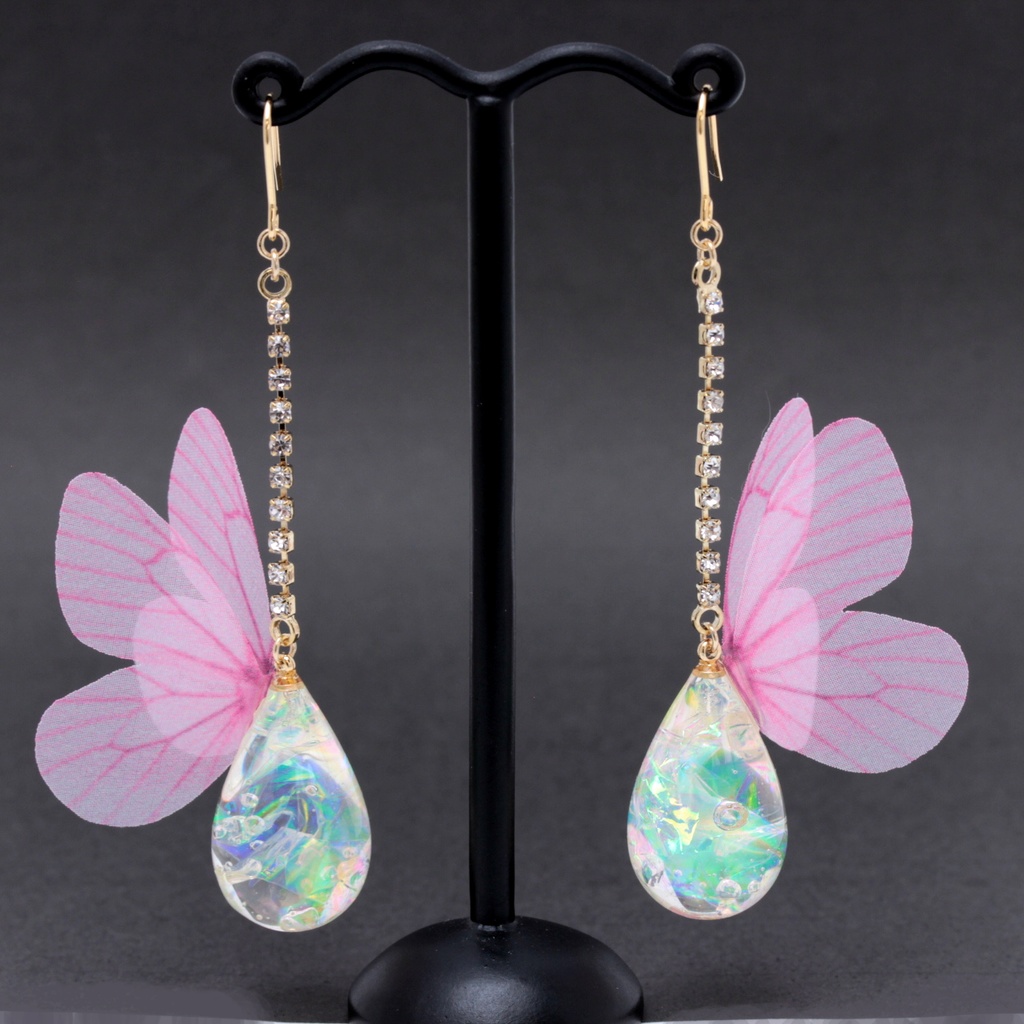 雫に蝶~幻想桃~(573) ピアス/イヤリング/ノンホールピアス/樹脂ピアス