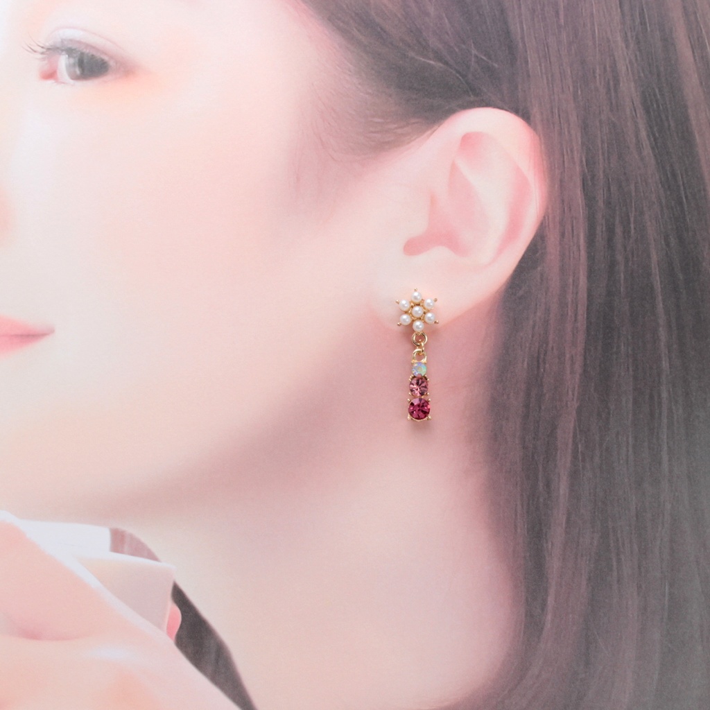 花と揺れるPINK(588) ピアス/ノンホールピアス/樹脂ピアス